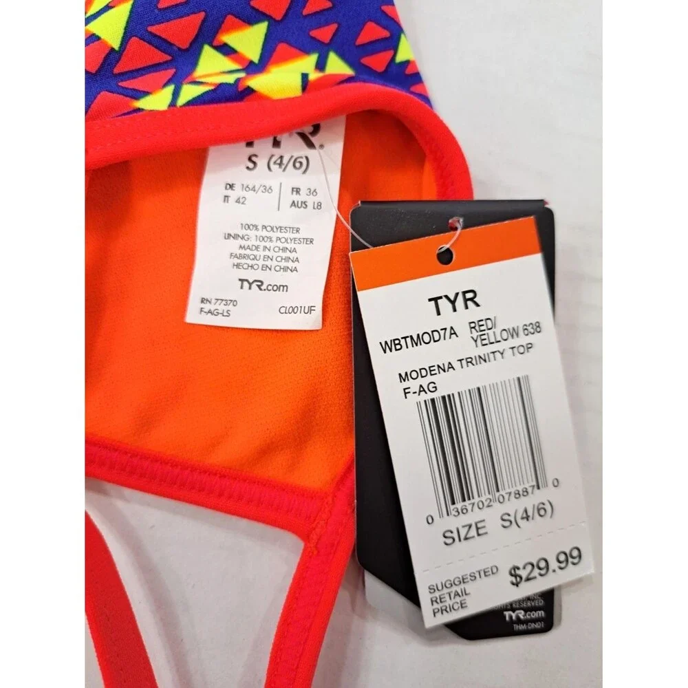 TYR Modena Trinity Bikini Top WBTMOD7A Red Yellow Women's Size S (4-6)